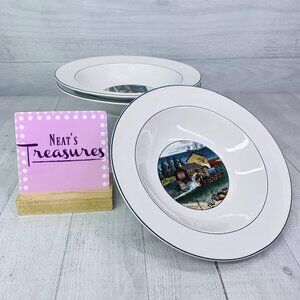 Epoch PIONEER BAY Houses Barns Ships Birds Water Ceramic Soup Cereal Bowls Set 3